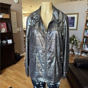 Chicos Silver Bomber Jacket Large  Size 2